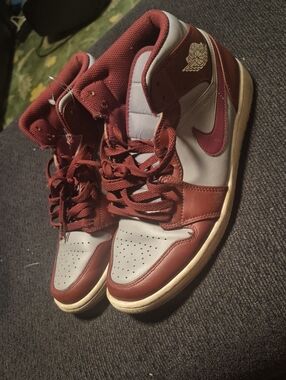 Nike Air Jordan 1 High Top Sneakers - Burgundy and Gray